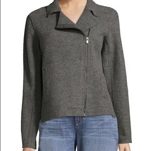 Eileen Fisher Charcoal Wool Blend Moto Asymmetrical Cropped Jacket Size SP